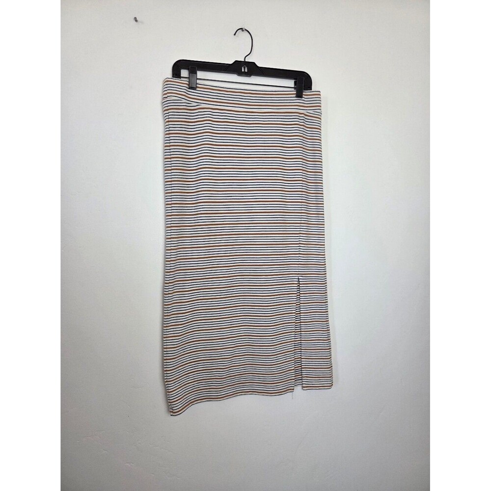 Loft Striped Midi Skirt Side Slit Off Center Stretchy Comfy Boho Modest Medium